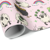 Papier Cadeau Moutons et trèfles de la Saint-Patrick rose pour e (Coin rond)