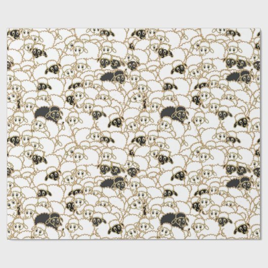 Papier Cadeau moutons, troupeau énorme noir et blanc (Plat)