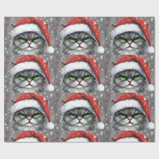 Papier Cadeau Mr. Grumpy Face (Gray) Christmas Cat (Plat)