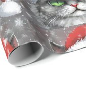 Papier Cadeau Mr. Grumpy Face (Gray) Christmas Cat (Coin rond)