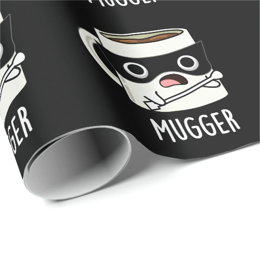 Papier Cadeau Mugger Funny Mug Puns Dark BG (Coin rond)