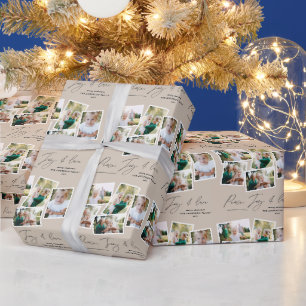 Papier Cadeau Multi photo moderne élégant script beige