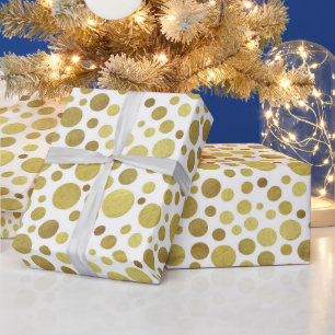 Papier Cadeau Multiples Cercles Dorés sur Fond Blanc
