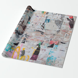 Papier Cadeau Mur en brique patiné exposé avec poteau de rue déc