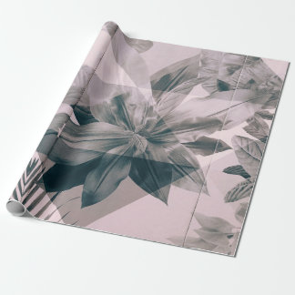 PAPIER CADEAU MUR ET PORTE PEINTES FLORALES BLANCHES ET GRIS