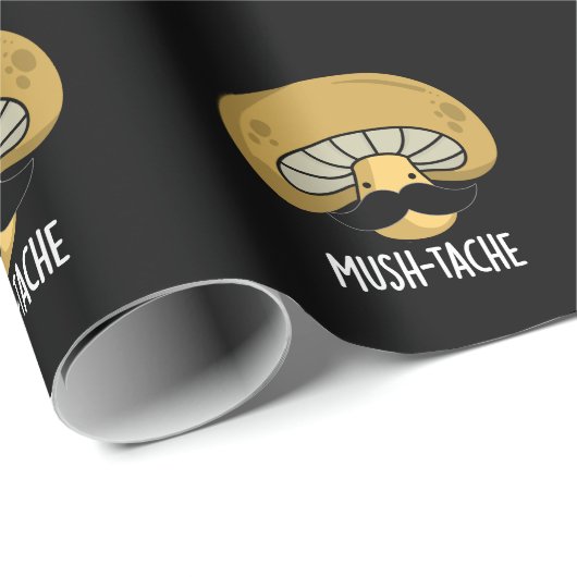 Papier Cadeau Mush-tache Funny Moustach Mushroom Pun Dark BG (Coin rond)