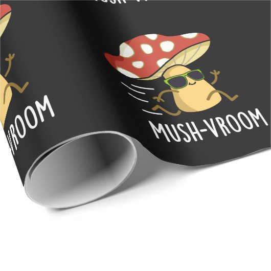 Papier Cadeau Mush vroom Funny Fast Mushroom Pun Dark BG (Coin rond)