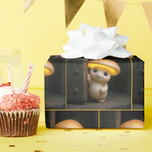 Papier Cadeau Mushroom Munchkin Peeking Around a Door (Fête d'anniversaire)