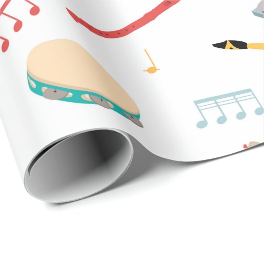 Papier Cadeau Musical Instruments Music Theme Pattern (Coin rond)