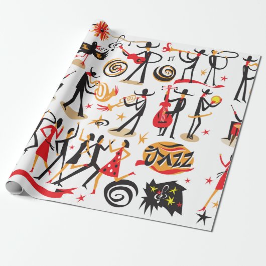 Papier Cadeau musiciens de jazz - icons set. Isolé sur fond blan (Déroulé)