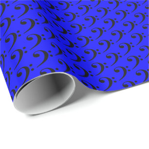 Papier Cadeau Musique Clé de Fa noire sur fond bleu