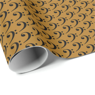 Papier Cadeau Musique Clé de Fa noire sur fond or mat