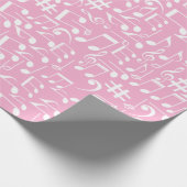 Papier Cadeau Musique Danse Notes Blanches Rose Pâle (Coin)
