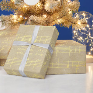 Papier Cadeau Musique de Noël vintage en or
