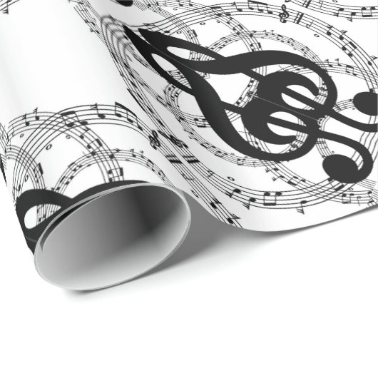 Papier Cadeau Musique d'image miroir noir et blanc (Coin rond)