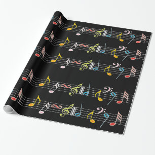 Papier Cadeau Musique et notes de feuille colorées