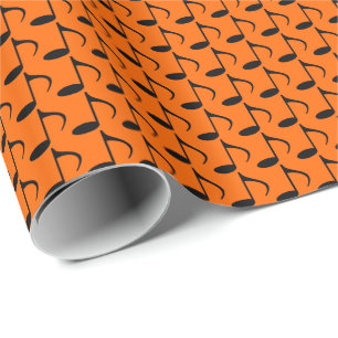 Papier Cadeau Musique Noires Croches sur Orange