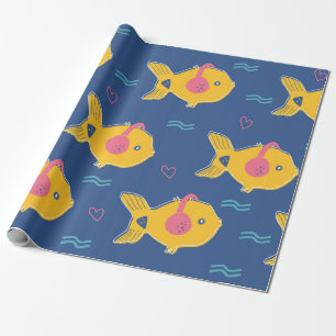 Papier Cadeau Musique poissons dessin animé vintage sans couture