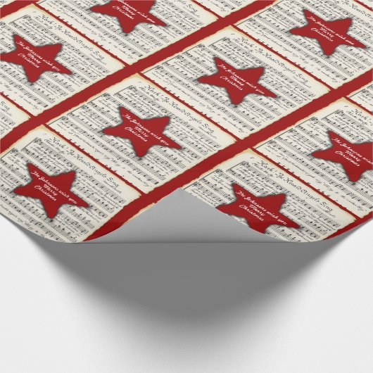 Papier Cadeau Musique rouge personnalisée de chant de Noël (Coin)