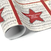 Papier Cadeau Musique rouge personnalisée de chant de Noël (Coin rond)