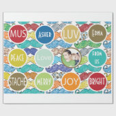 Papier Cadeau Mustache M. Hipster Retro Photo personnalisée (Plat)