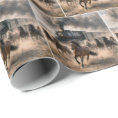 Papier Cadeau Mustangs sauvages courant le long d'un train vinta (Coin rond)