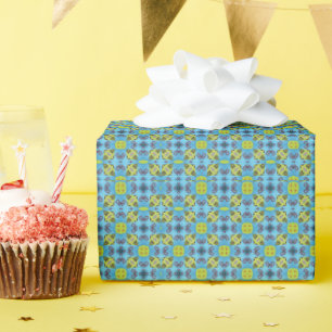 Papier Cadeau MVB Geo Sky Blue avec une touche de design jaune