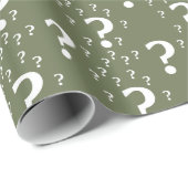 Papier Cadeau Mystère question marque énigme puzzle vert olive (Coin rond)