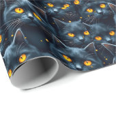 Papier Cadeau Mystérieux Motif de chat noir (Coin rond)
