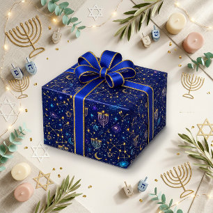Papier Cadeau Mystic Navy Menorah Céleste