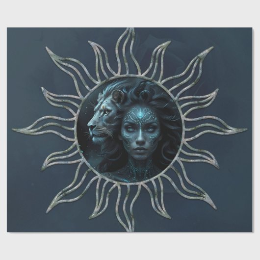 Papier Cadeau Mystical connection,  mystical woman and the lion. (Plat)