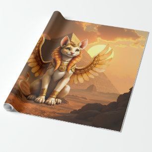 Papier Cadeau Mystical Winged Cat Sphinx - Art Imaginaire égypti