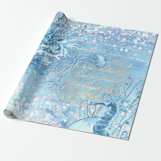 Papier Cadeau Mystique océan rêves hippocampe méduse poisson tur (Déroulé)