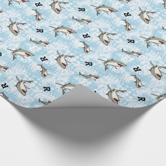 Papier Cadeau Nager Des Requins, Ajouter Un Monogramme (Coin)