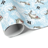 Papier Cadeau Nager Des Requins, Ajouter Un Monogramme (Coin rond)