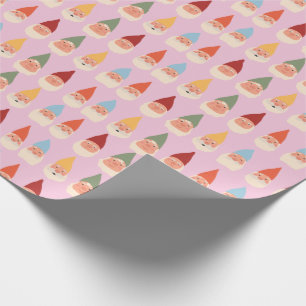Papier Cadeau Nains de jardin fond rose