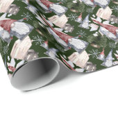 Papier Cadeau Nains mignons, Maisons, Arbres de Noël, Snowflakes (Coin rond)