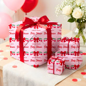 Papier Cadeau Naissance Cerise à Ruban Gingham Rou