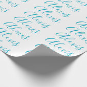 Papier Cadeau Name Calligraphy Script Plain Simple White Blue (Coin)
