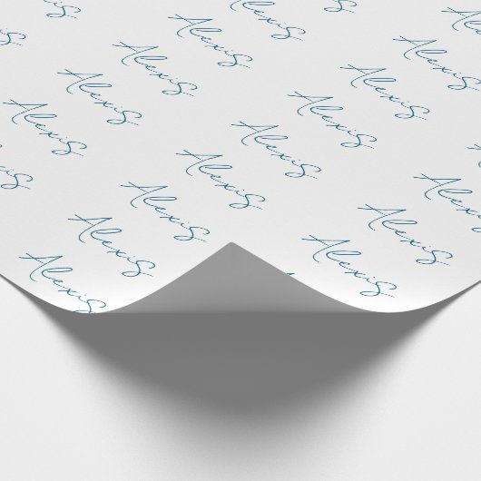 Papier Cadeau Name Calligraphy Script Plain Simple White Blue (Coin)