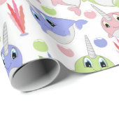 Papier Cadeau Narvals colorés pour enfants (Coin rond)