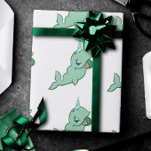 Papier Cadeau Narwhal Green | Cute Mint Chibi Cartoon Sea Party