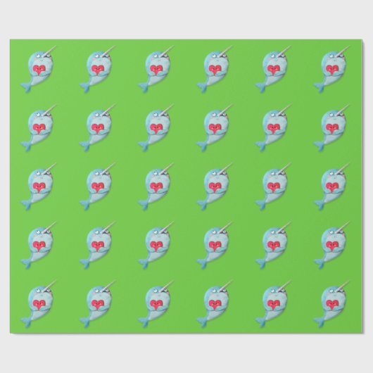 Papier Cadeau Narwhal mignon avec le coeur (Plat)