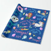 Papier Cadeau Narwhal, sirène, licorne a personnalisé le nom, (Déroulé)