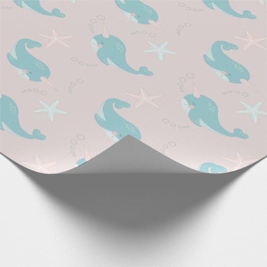 Papier Cadeau Narwhal & Starfish Motif rose clair (Coin)