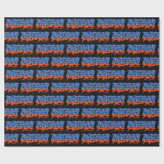 Papier Cadeau Nathan prénom Graffiti blue orange (Plat)