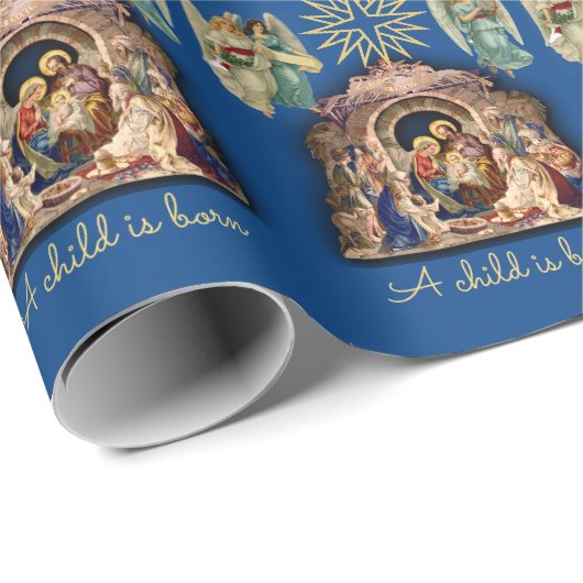 Papier Cadeau Nativité avec Anges Noël Bébé Jésus Qualité (Coin rond)