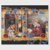 PAPIER CADEAU NATIVITÉ AVEC DES ANGES, PARCHEMIN FLORAL DE NOËL (Plat)