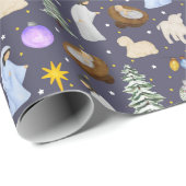 Papier Cadeau Nativité de Noël de l'aquarelle (Coin rond)