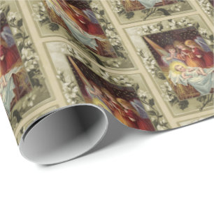 Papier Cadeau Nativité de Noël Reproduction Vintage